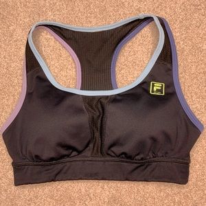 Black Fila Racerback Sports Bra with Multicolored Edging